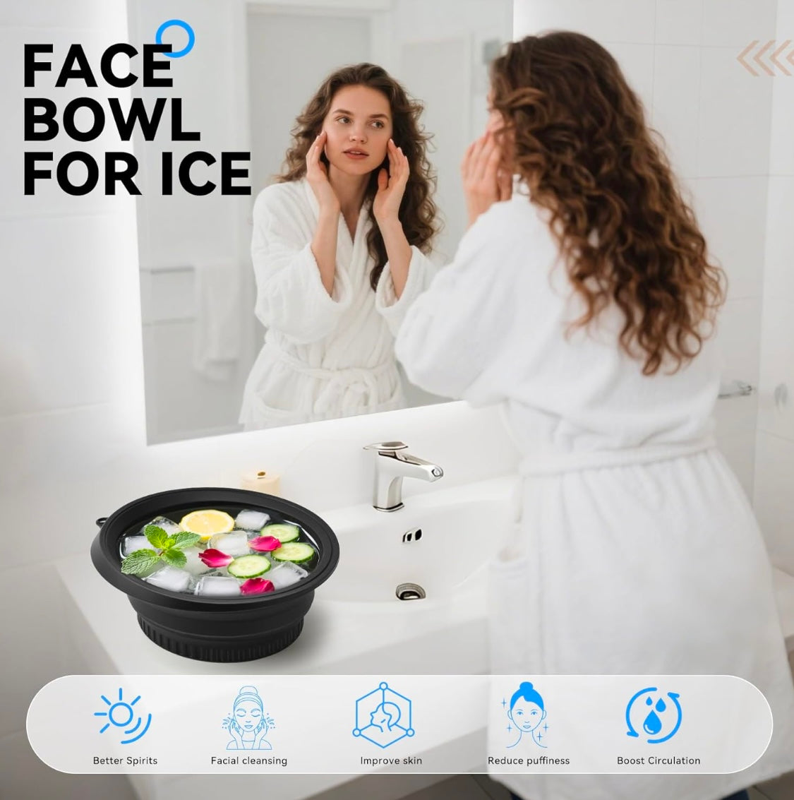 Collapsible Silicone Bowl with Built-in Icetray for Home Ice Water Facials