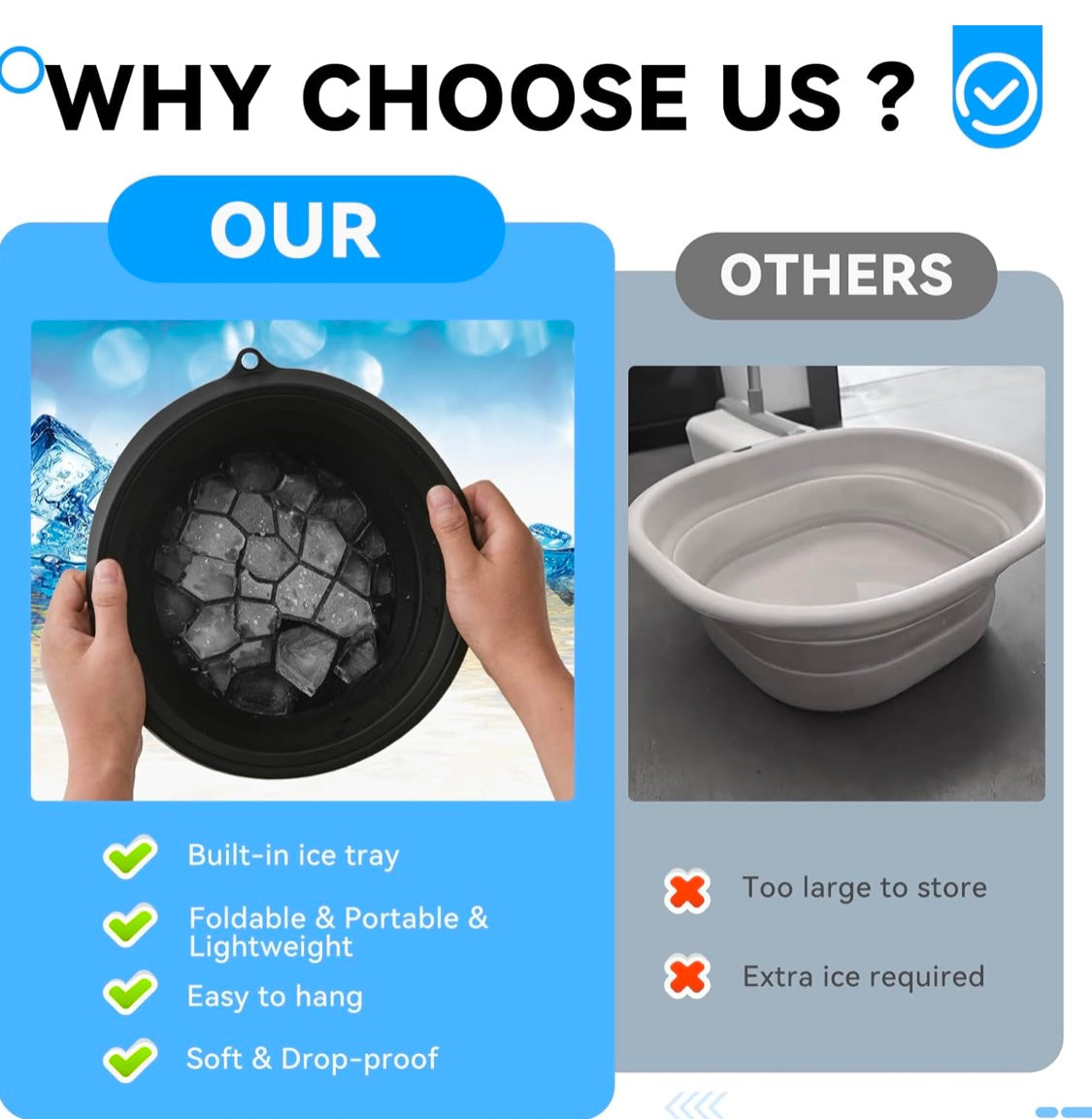 Collapsible Silicone Bowl with Built-in Icetray for Home Ice Water Facials
