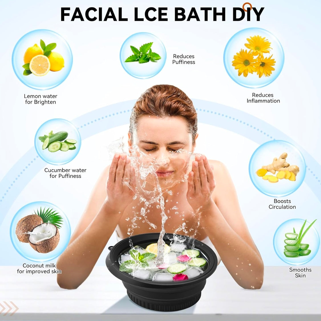 Collapsible Silicone Bowl with Built-in Icetray for Home Ice Water Facials