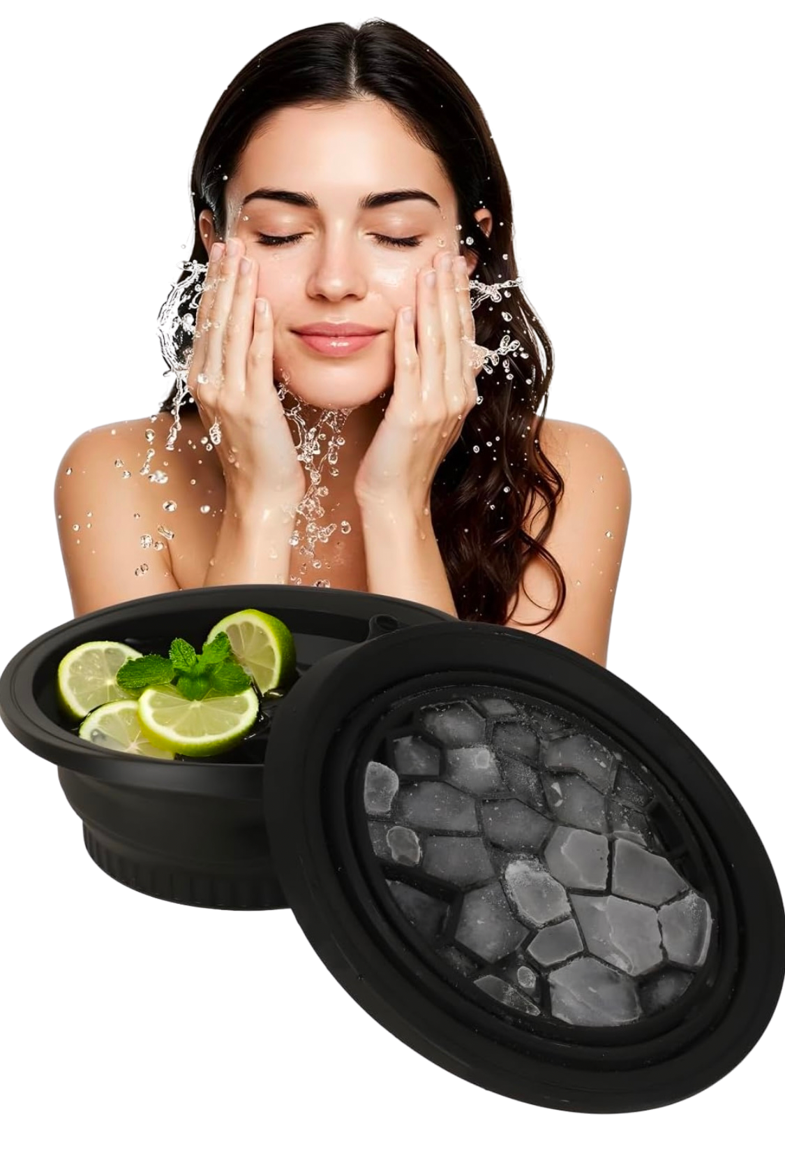 Collapsible Silicone Bowl with Built-in Icetray for Home Ice Water Facials