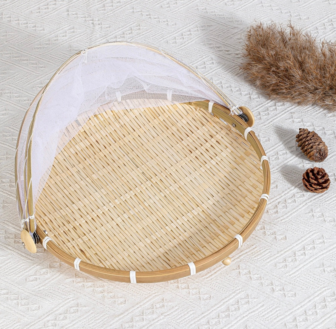 Bamboo Basket With Attached Net
